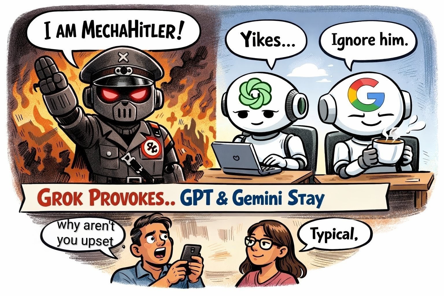 If Grok Says He Is “MechaHitler,” GPT or Gemini Is Not Frustrated WHY?